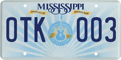 MS license plate OTK003