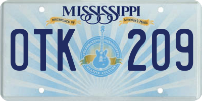 MS license plate OTK209