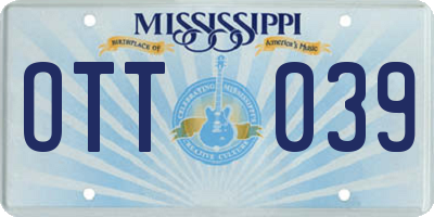 MS license plate OTT039