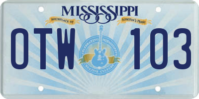 MS license plate OTW103
