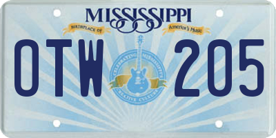 MS license plate OTW205