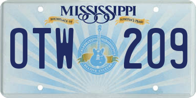 MS license plate OTW209