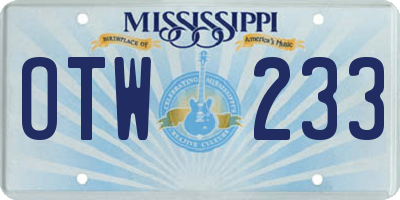 MS license plate OTW233
