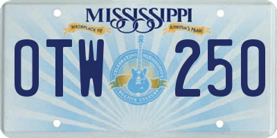 MS license plate OTW250