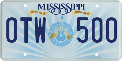 MS license plate OTW500