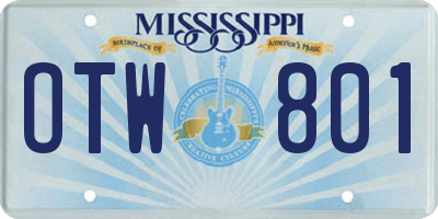 MS license plate OTW801