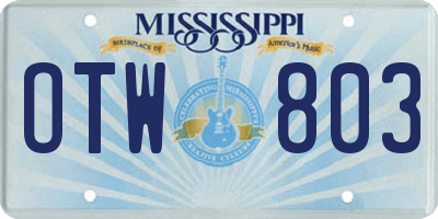 MS license plate OTW803