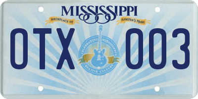 MS license plate OTX003