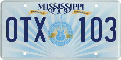 MS license plate OTX103