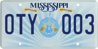 MS license plate OTY003