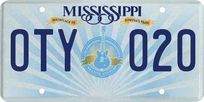 MS license plate OTY020
