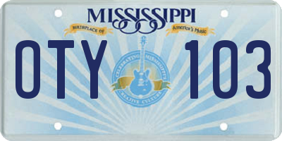 MS license plate OTY103