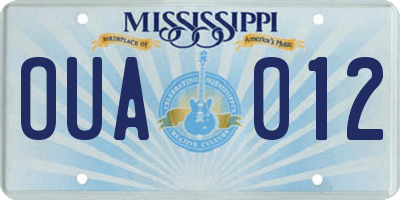 MS license plate OUA012