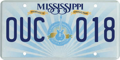 MS license plate OUC018