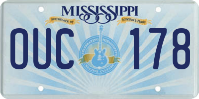 MS license plate OUC178