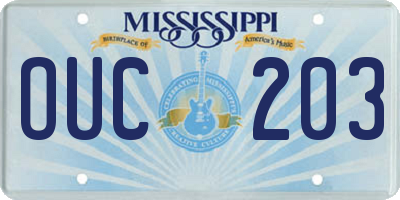 MS license plate OUC203