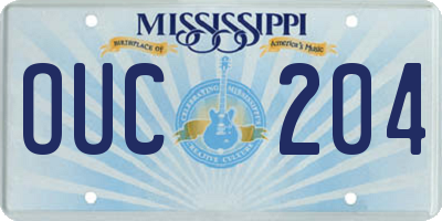 MS license plate OUC204