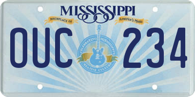 MS license plate OUC234