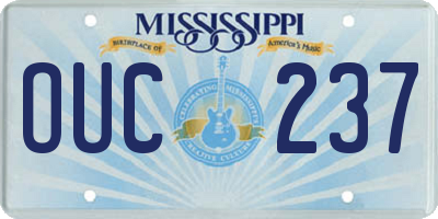 MS license plate OUC237