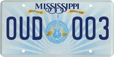 MS license plate OUD003