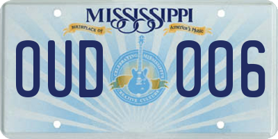 MS license plate OUD006