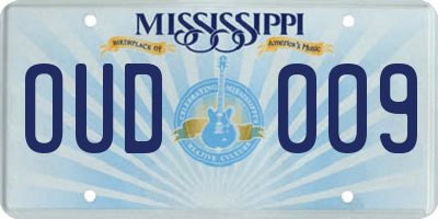 MS license plate OUD009
