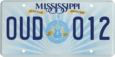 MS license plate OUD012