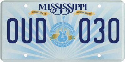 MS license plate OUD030