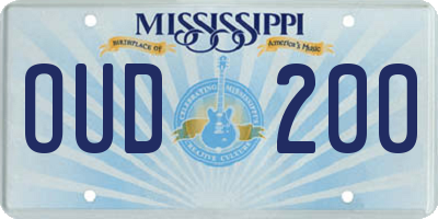 MS license plate OUD200
