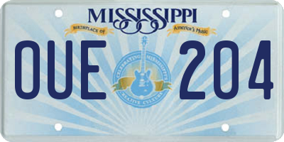 MS license plate OUE204