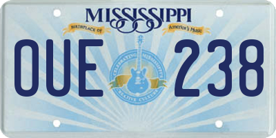 MS license plate OUE238