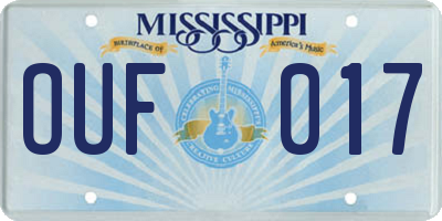 MS license plate OUF017