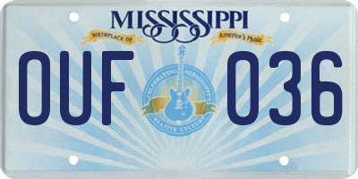 MS license plate OUF036