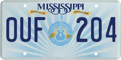 MS license plate OUF204