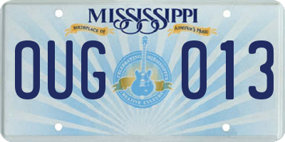 MS license plate OUG013