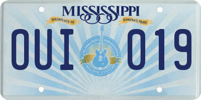 MS license plate OUI019