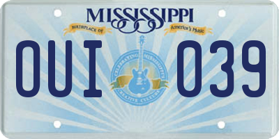 MS license plate OUI039