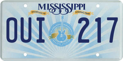 MS license plate OUI217
