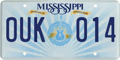 MS license plate OUK014