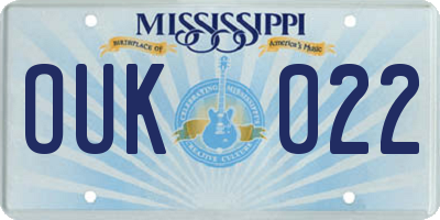 MS license plate OUK022