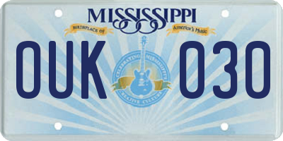 MS license plate OUK030