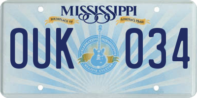 MS license plate OUK034
