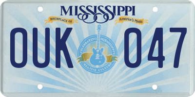 MS license plate OUK047