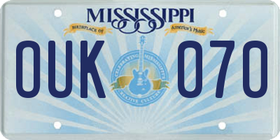 MS license plate OUK070