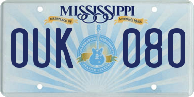 MS license plate OUK080