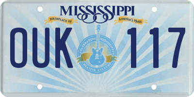 MS license plate OUK117