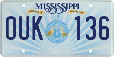 MS license plate OUK136