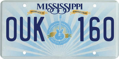 MS license plate OUK160