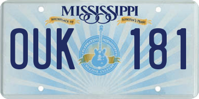 MS license plate OUK181