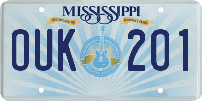 MS license plate OUK201